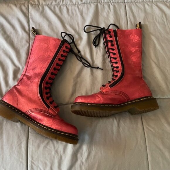 RARE Doc Martens Pink Combat Boots Double Zipper Lace Size 37 6 GUC - Picture 1 of 8